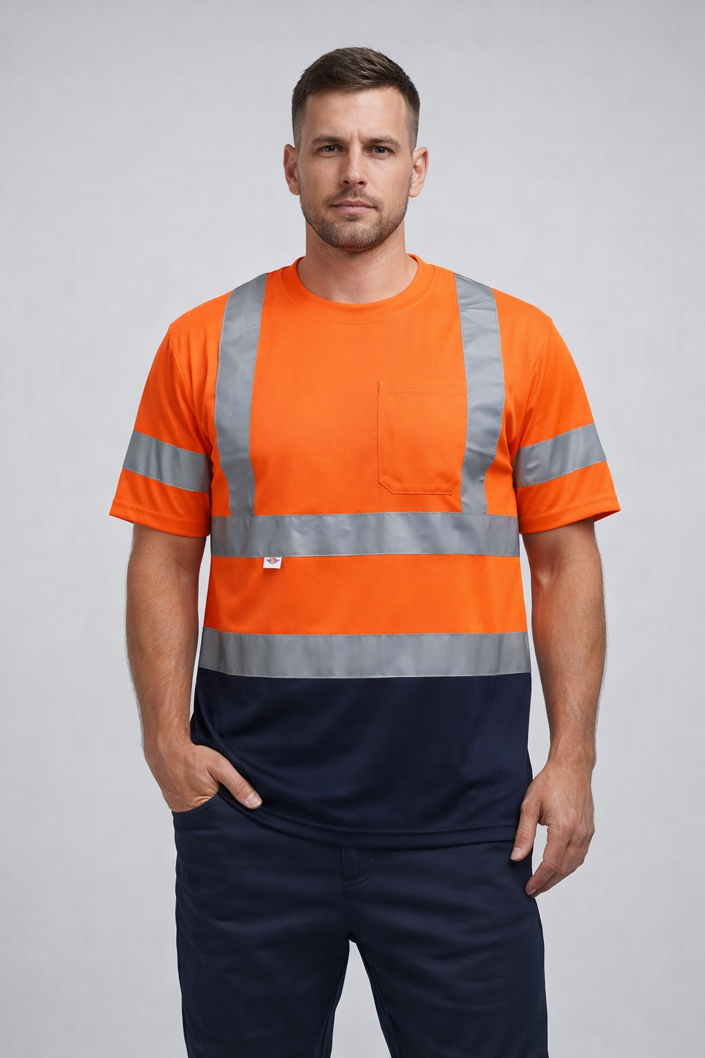 Bright Safe T-shirt - Orange/Navy Blue