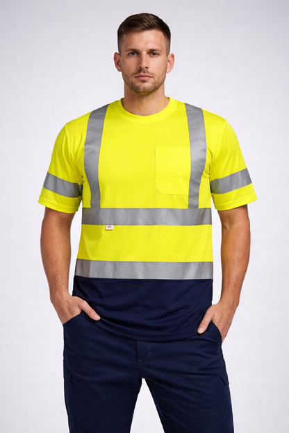 Bright Safe T-shirt - Yellow/Navy Blue